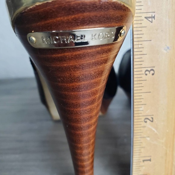 Michael Kors Heels Womens Size 8.5 Black Leather Croc Print Slingback Stacked - Picture 9 of 10